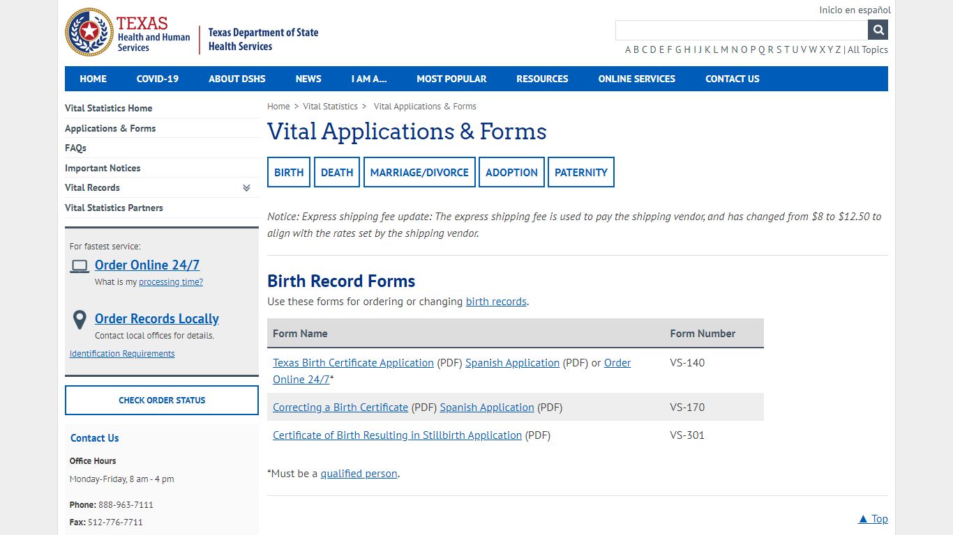 Applications & Forms - Texas Department of State Health Services